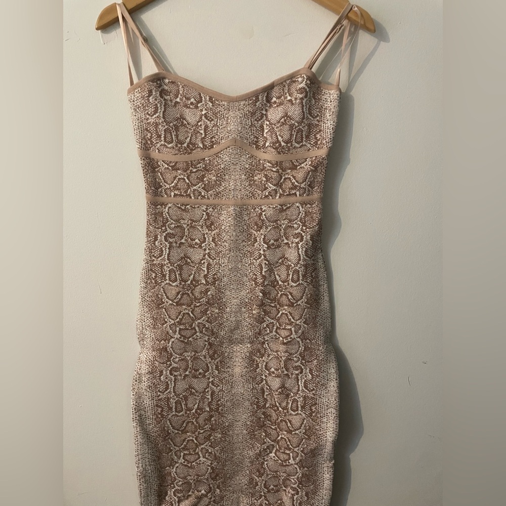 BCBG Snakeskin Print Bodycon Dress in Beige